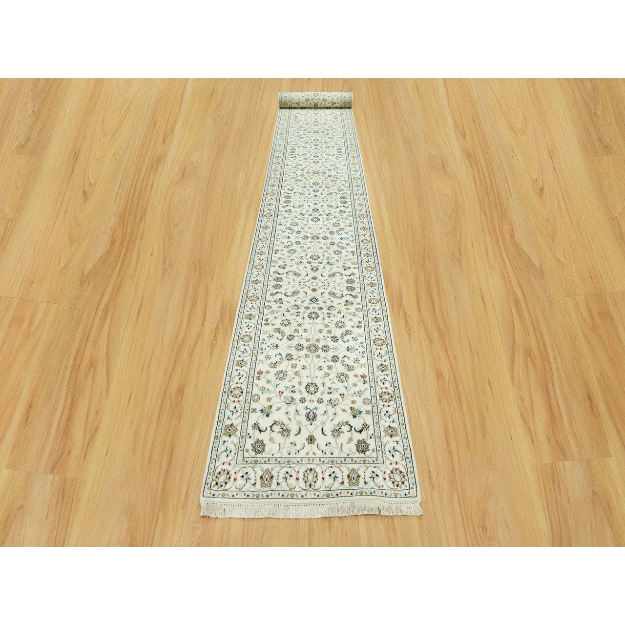 Fine Oriental Wool Hand Knotted Rug Ivory Ivory 2.10X19.10 -O090614