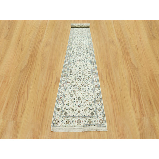 Fine Oriental Wool Hand Knotted Rug Ivory Ivory 2.10X19.10 -O090614