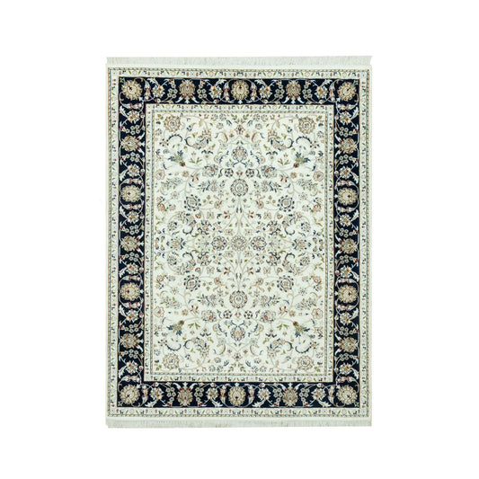 Fine Oriental Wool Hand Knotted Rug Ivory Blue 5.0X6.11 -O090615