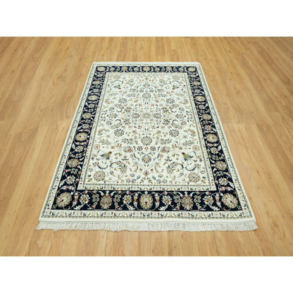 Fine Oriental Wool Hand Knotted Rug Ivory Blue 5.0X6.11 -O090615