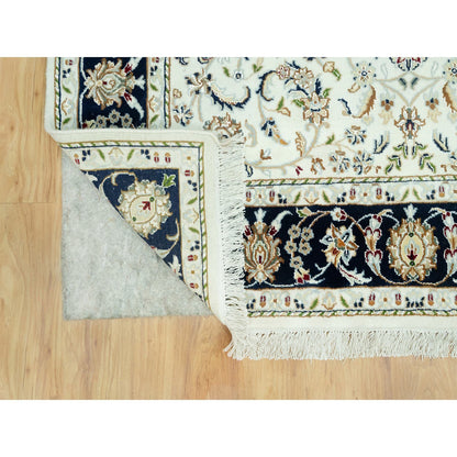 Fine Oriental Wool Hand Knotted Rug Ivory Blue 5.0X6.11 -O090615