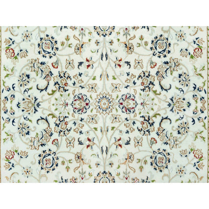 Fine Oriental Wool Hand Knotted Rug Ivory Blue 5.0X6.11 -O090615