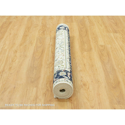 Fine Oriental Wool Hand Knotted Rug Ivory Blue 5.0X6.11 -O090615