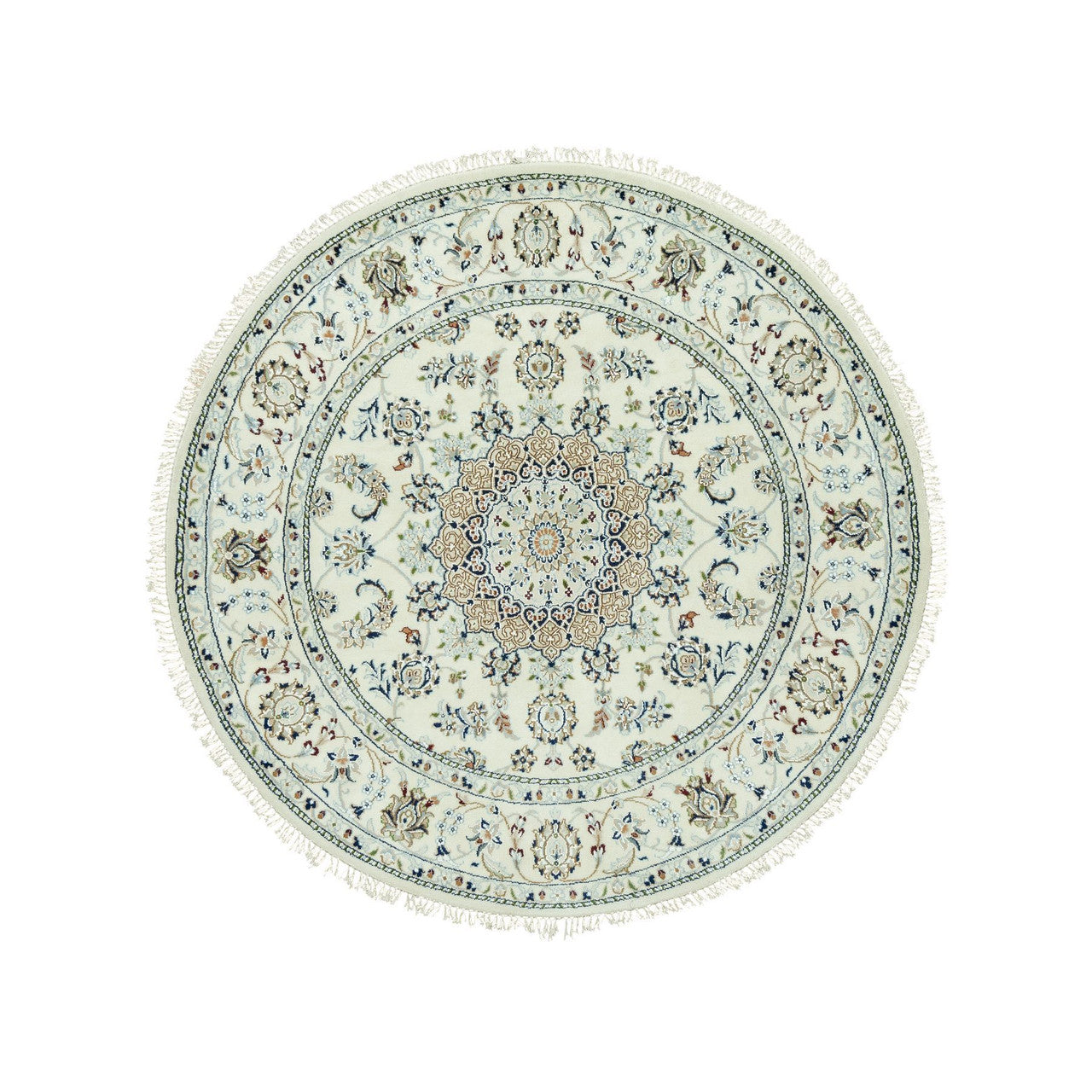Fine Oriental Wool Hand Knotted Rug Ivory Ivory 5.0X5.0 -O090617