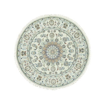 Fine Oriental Wool Hand Knotted Rug Ivory Ivory 5.0X5.0 -O090617