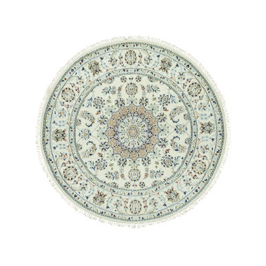 Fine Oriental Wool Hand Knotted Rug Ivory Ivory 5.0X5.0 -O090617