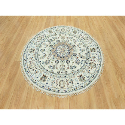 Fine Oriental Wool Hand Knotted Rug Ivory Ivory 5.0X5.0 -O090617