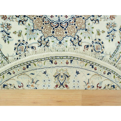 Fine Oriental Wool Hand Knotted Rug Ivory Ivory 5.0X5.0 -O090617