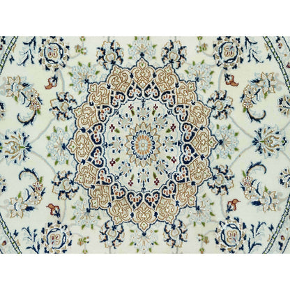 Fine Oriental Wool Hand Knotted Rug Ivory Ivory 5.0X5.0 -O090617