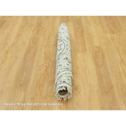 Fine Oriental Wool Hand Knotted Rug Ivory Ivory 5.0X5.0 -O090617