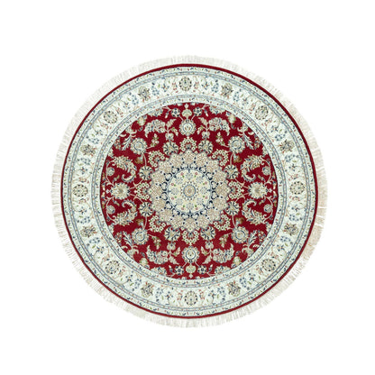 Fine Oriental Wool Hand Knotted Rug Red Ivory 6.8X6.8 -O090618