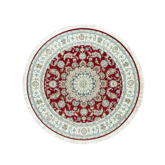 Fine Oriental Wool Hand Knotted Rug Red Ivory 6.8X6.8 -O090618