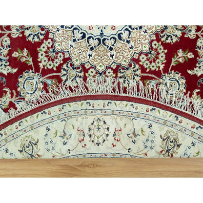 Fine Oriental Wool Hand Knotted Rug Red Ivory 6.8X6.8 -O090618