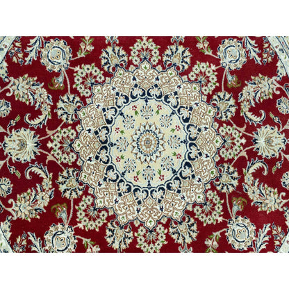Fine Oriental Wool Hand Knotted Rug Red Ivory 6.8X6.8 -O090618