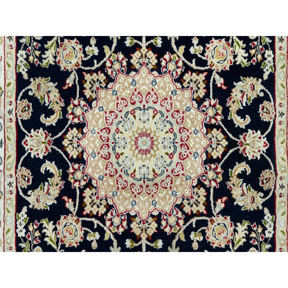 Fine Oriental Wool Hand Knotted Rug Blue Ivory 4.3X6.3 -O090619