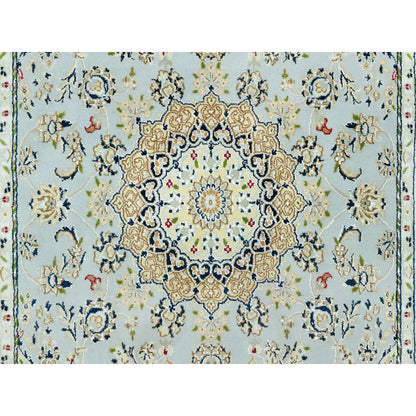 Fine Oriental Wool Hand Knotted Rug Blue Ivory 4.11X6.9 -O090620