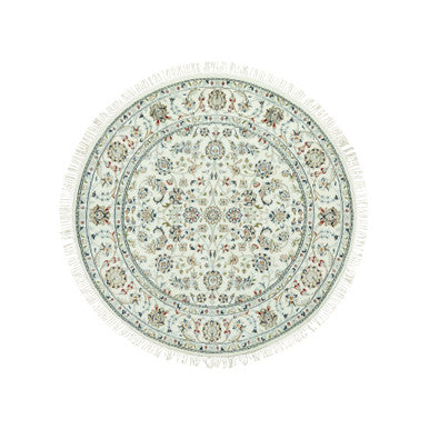 Fine Oriental Wool Hand Knotted Rug Ivory Ivory 4.10X4.10 -O090621