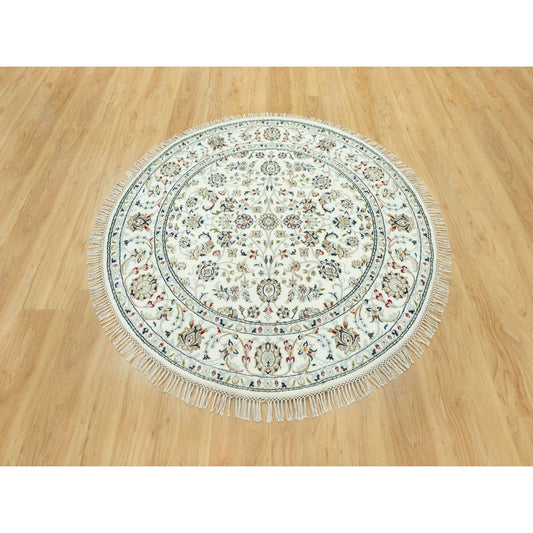 Fine Oriental Wool Hand Knotted Rug Ivory Ivory 4.10X4.10 -O090621
