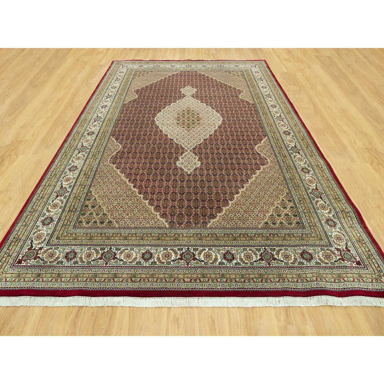 Fine Oriental Wool Hand Knotted Rug Red Ivory 10.0X14.3 -O090623