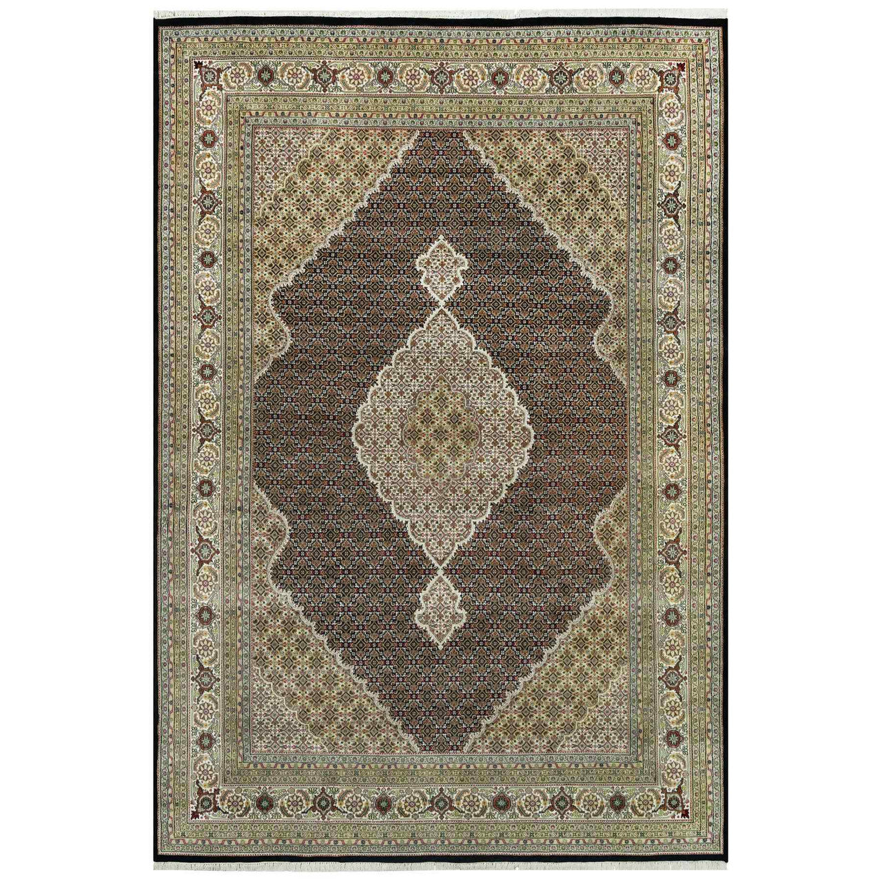 Fine Oriental Wool Hand Knotted Rug Black Ivory 9.8X14.2 -O090624