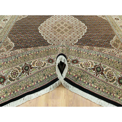 Fine Oriental Wool Hand Knotted Rug Black Ivory 9.8X14.2 -O090624