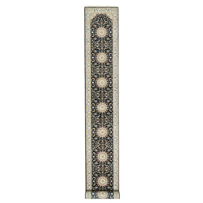 Fine Oriental Wool Hand Knotted Rug Blue Ivory 2.5X20.1 -O090627