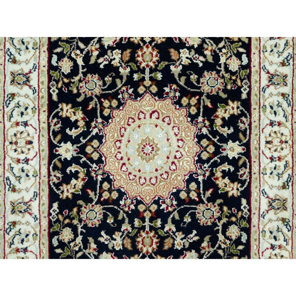 Fine Oriental Wool Hand Knotted Rug Blue Ivory 2.5X20.1 -O090627