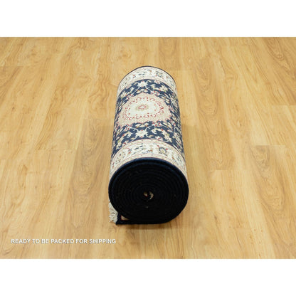 Fine Oriental Wool Hand Knotted Rug Blue Ivory 2.5X20.1 -O090627