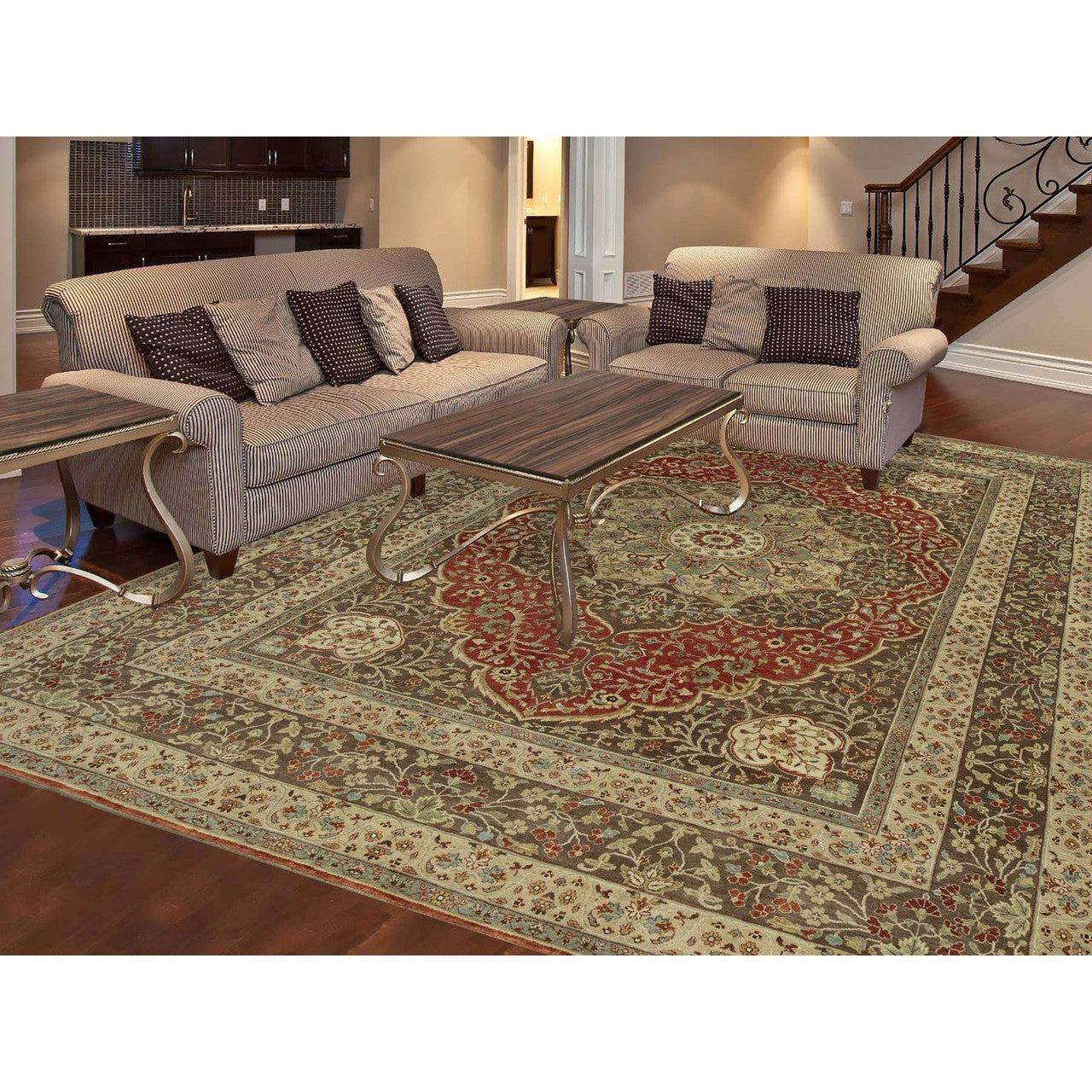 Fine Oriental Wool Hand Knotted Rug Red Brown 9.2X12.1 -O090634