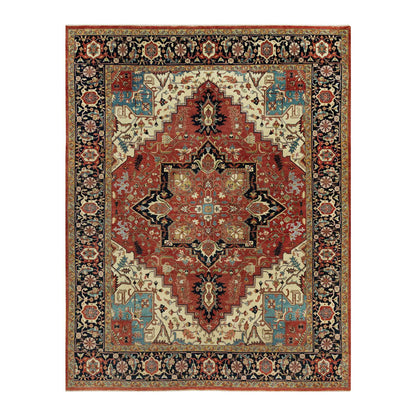 Heriz Wool Hand Knotted Rug Red Blue 8.0X10.3 -O090637
