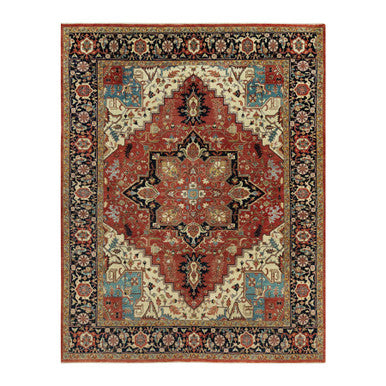Heriz Wool Hand Knotted Rug Red Blue 8.0X10.3 -O090637