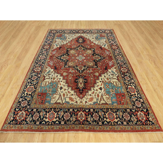 Heriz Wool Hand Knotted Rug Red Blue 8.0X10.3 -O090637