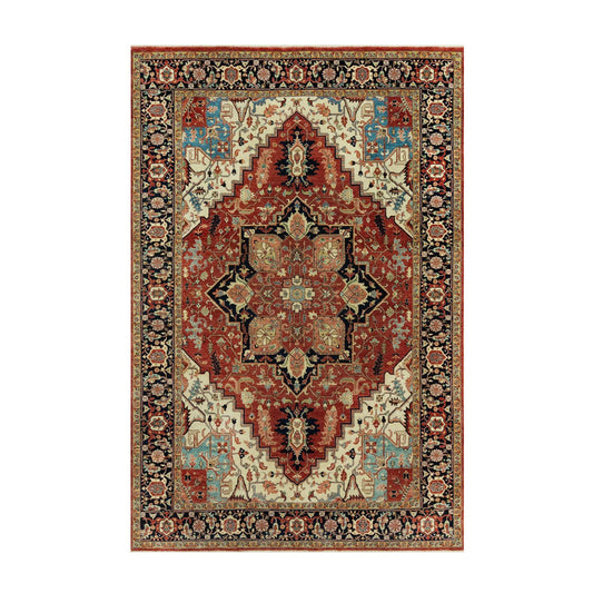 Heriz Wool Hand Knotted Rug Red Blue 6.0X9.1 -O090643