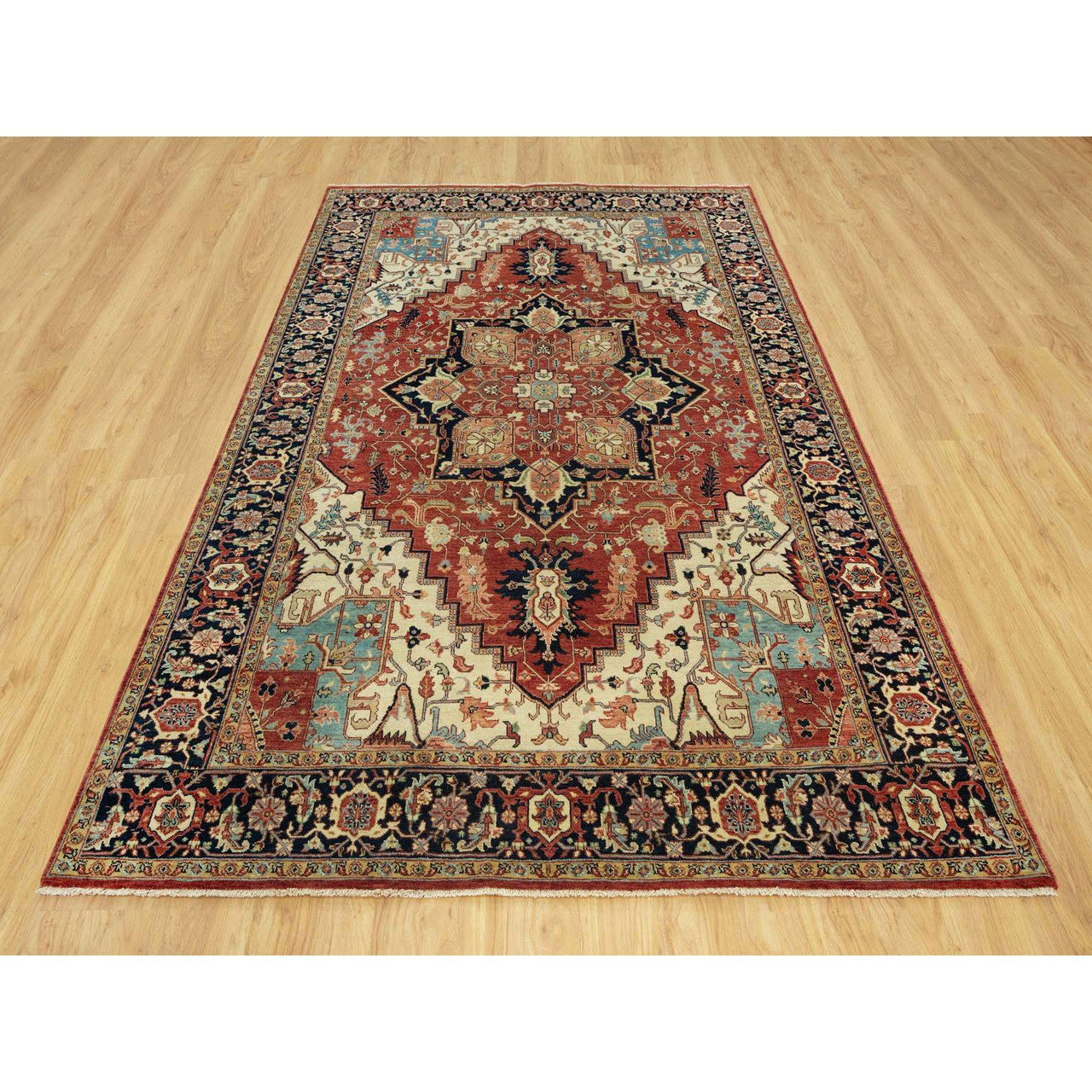 Red 6'0" x 9'1" Heriz Hand knotted Wool Rug - Sku: O090643