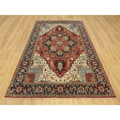 Heriz Wool Hand Knotted Rug Red Blue 6.0X9.1 -O090643