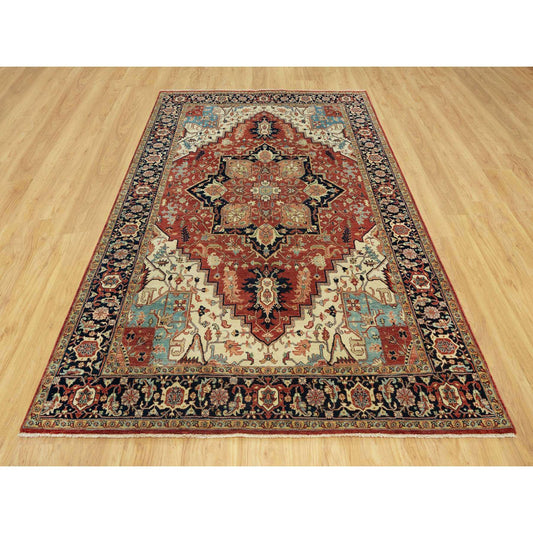 Heriz Wool Hand Knotted Rug Red Blue 6.0X9.1 -O090643