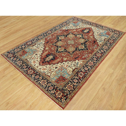 Heriz Wool Hand Knotted Rug Red Blue 6.0X9.1 -O090643