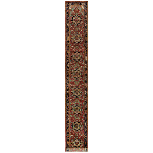 Heriz Wool Hand Knotted Rug Red Blue 2.5X19.10 -O090645