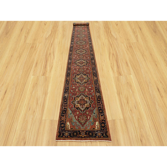 Heriz Wool Hand Knotted Rug Red Blue 2.5X19.10 -O090645