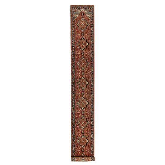 Heriz Wool Hand Knotted Rug Red Blue 2.6X20.1 -O090646