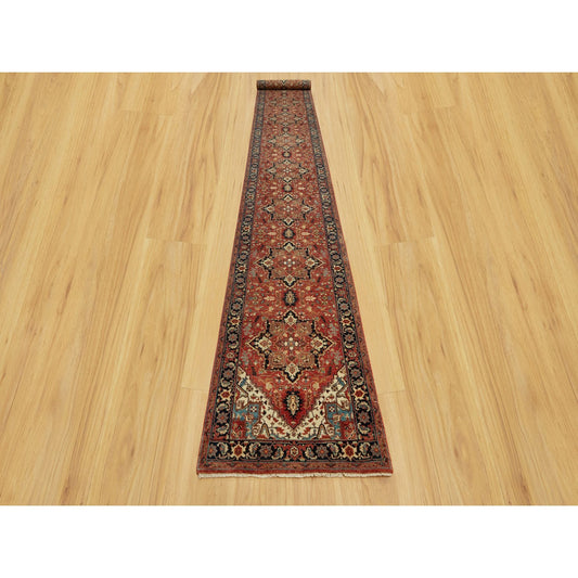 Heriz Wool Hand Knotted Rug Red Blue 2.6X20.1 -O090646