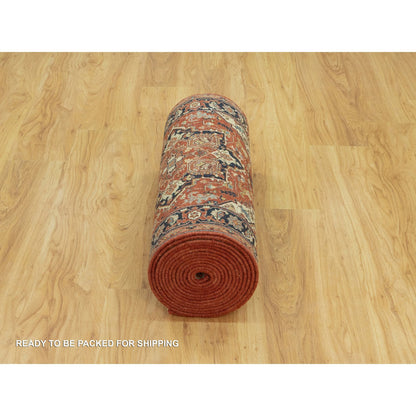 Heriz Wool Hand Knotted Rug Red Blue 2.6X20.1 -O090646