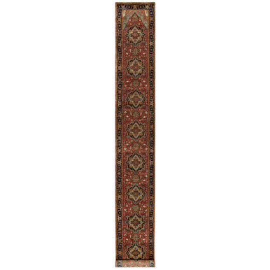 Heriz Wool Hand Knotted Rug Red Blue 2.5X19.10 -O090650