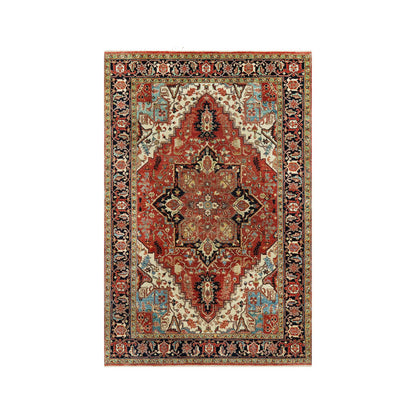 Heriz Wool Hand Knotted Rug Red Blue 4.1X6.2 -O090652