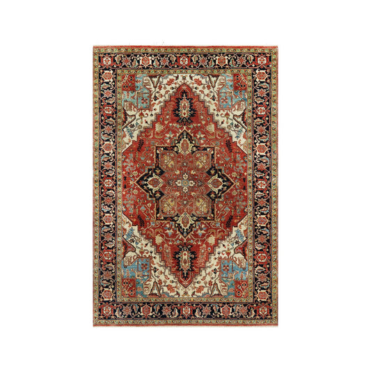 Heriz Wool Hand Knotted Rug Red Blue 4.1X6.2 -O090652
