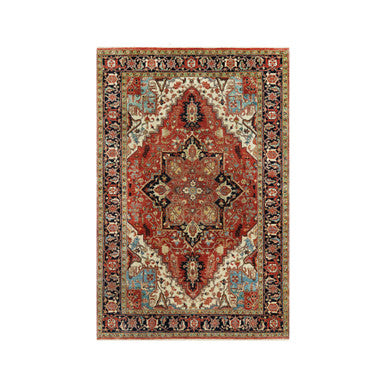 Heriz Wool Hand Knotted Rug Red Blue 4.1X6.2 -O090652