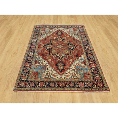 Heriz Wool Hand Knotted Rug Red Blue 4.1X6.2 -O090652