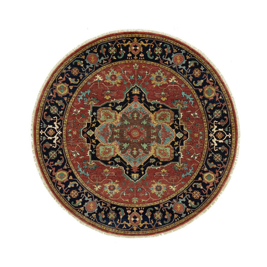 Heriz Wool Hand Knotted Rug Red Blue 6.0X6.0 -O090656