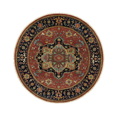 Heriz Wool Hand Knotted Rug Red Blue 6.0X6.0 -O090656