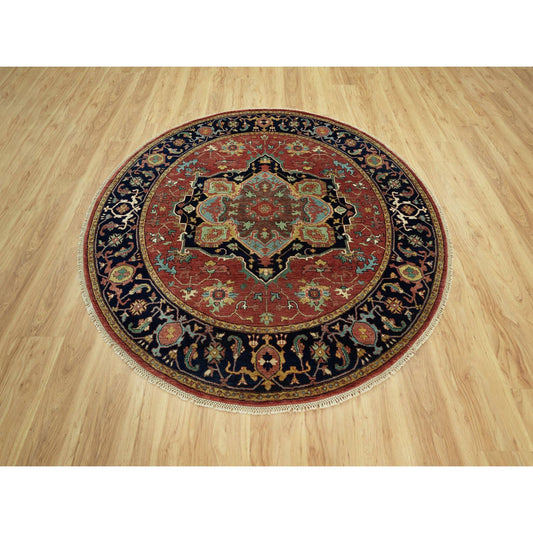 Heriz Wool Hand Knotted Rug Red Blue 6.0X6.0 -O090656